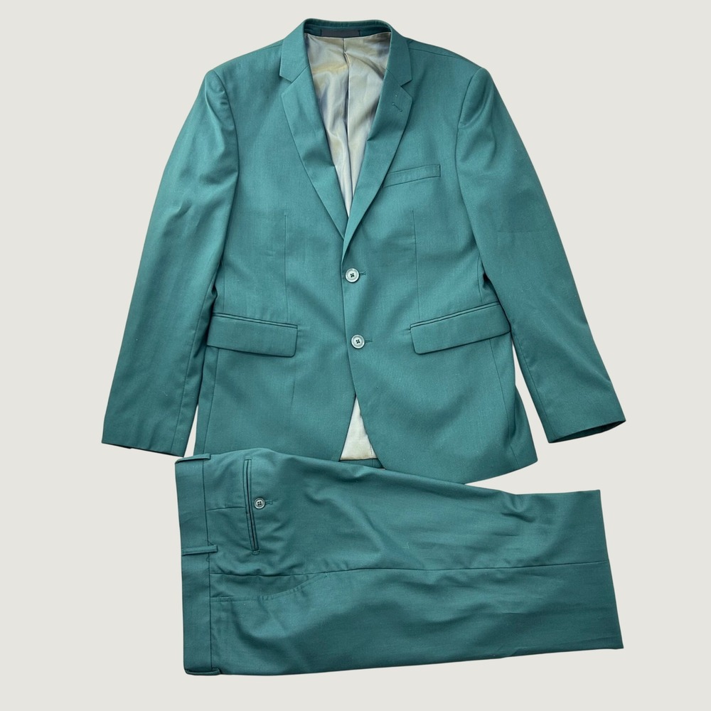 Braveman Mens Slim Fit 2 Piece Suit Teal Green Two Button Blazer Pants Set